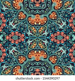 Vector abstract ethnic nature hand drawn ornamental background. Colorful seamless pattern