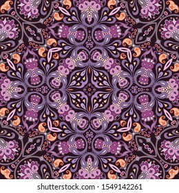 Vector abstract ethnic nature hand drawn ornamental background. Colorful seamless pattern