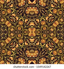 Vector abstract ethnic nature hand drawn ornamental background. Colorful seamless pattern