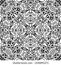 Vector abstract ethnic nature hand drawn ornamental background. Black and white seamless pattern