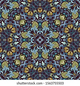 Vector abstract ethnic nature hand drawn ornamental background. Colorful seamless pattern