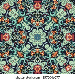 Vector abstract ethnic nature hand drawn ornamental background. Colorful seamless pattern