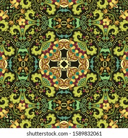 Vector abstract ethnic nature hand drawn ornamental background. Colorful seamless pattern
