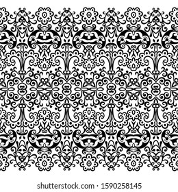 Vector abstract ethnic nature hand drawn ornamental background. Black and white seamless pattern