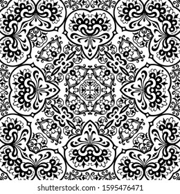 Vector abstract ethnic nature hand drawn ornamental background. Black and white seamless pattern