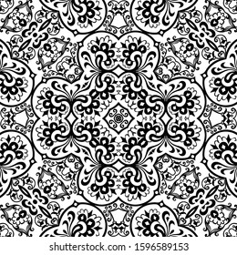 Vector abstract ethnic nature hand drawn ornamental background. Black and white seamless pattern