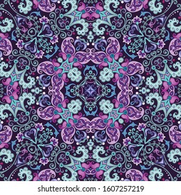 Vector abstract ethnic nature hand drawn ornamental background. Colorful seamless pattern