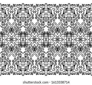 Vector abstract ethnic nature hand drawn ornamental background. Black and white seamless pattern