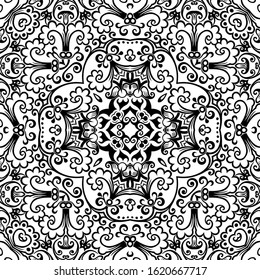 Vector abstract ethnic nature hand drawn ornamental background. Black and white seamless pattern