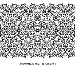 Vector abstract ethnic nature hand drawn ornamental background. Black and white seamless pattern