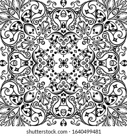 Vector abstract ethnic nature hand drawn ornamental background. Black and white seamless pattern