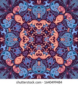 Vector abstract ethnic nature hand drawn ornamental background. Colorful seamless pattern