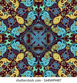 Vector abstract ethnic nature hand drawn ornamental background. Colorful seamless pattern