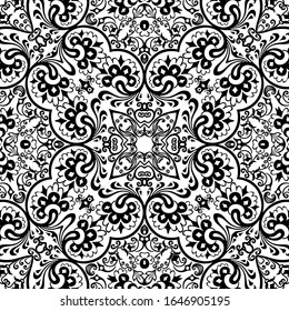 Vector abstract ethnic nature hand drawn ornamental background. Black and white seamless pattern