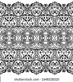 Vector de naturaleza étnica abstracta de fondo ornamental dibujado a mano. Patrón transparente en blanco y negro