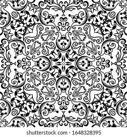 Vector abstract ethnic nature hand drawn ornamental background. Black and white seamless pattern