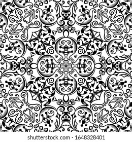 Vector abstract ethnic nature hand drawn ornamental background. Black and white seamless pattern
