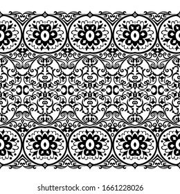 Vector abstract ethnic nature hand drawn ornamental background. Black and white seamless pattern