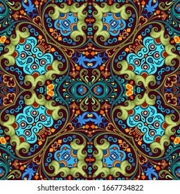 Vector abstract ethnic nature hand drawn ornamental background. Colorful seamless pattern