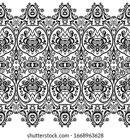 Vector abstract ethnic nature hand drawn ornamental background. Black and white seamless pattern
