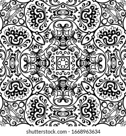 Vector de naturaleza étnica abstracta de fondo ornamental dibujado a mano. Patrón transparente en blanco y negro