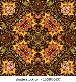 Vector abstract ethnic nature hand drawn ornamental background. Colorful seamless pattern