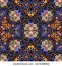 Vector abstract ethnic nature hand drawn ornamental background. Colorful seamless pattern