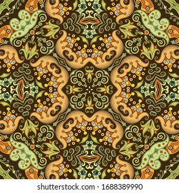 Vector abstract ethnic nature hand drawn ornamental background. Colorful seamless pattern