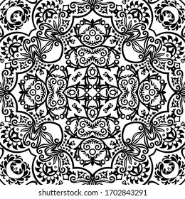 Vector abstract ethnic nature hand drawn ornamental background. Black and white seamless pattern