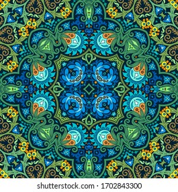 Vector abstract ethnic nature hand drawn ornamental background. Colorful seamless pattern