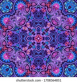 Vector abstract ethnic nature hand drawn ornamental background. Colorful seamless pattern