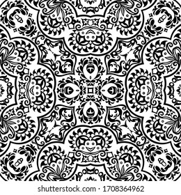 Vector abstract ethnic nature hand drawn ornamental background. Black and white seamless pattern