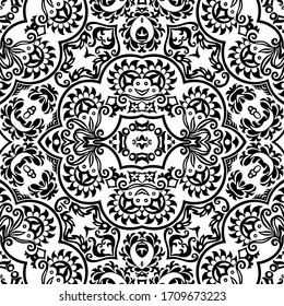 Vector abstract ethnic nature hand drawn ornamental background. Black and white seamless pattern
