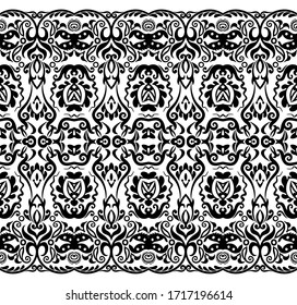 Vector abstract ethnic nature hand drawn ornamental background. Black and white seamless pattern