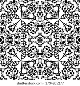 Naturaleza étnica abstracta vectorial dibujada a mano fondo ornamental. Patrón transparente blanco y negro