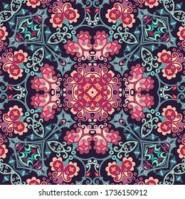 Vector abstract ethnic nature hand drawn ornamental background. Colorful seamless pattern