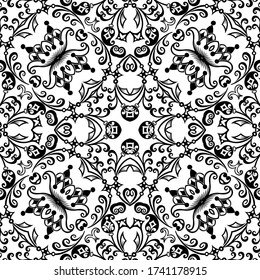 Vector abstract ethnic nature hand drawn ornamental background. Black and white seamless pattern