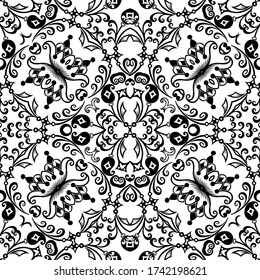 Vector abstract ethnic nature hand drawn ornamental background. Black and white seamless pattern