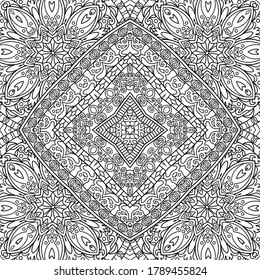 Vector abstract ethnic nature hand drawn ornamental background. Line art seamless pattern