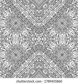 Vector abstract ethnic nature hand drawn ornamental background. Line art seamless pattern