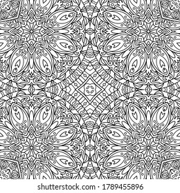 Vector abstract ethnic nature hand drawn ornamental background. Line art seamless pattern
