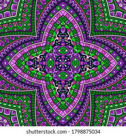 Vector abstract ethnic nature hand drawn ornamental background. Colorful seamless pattern