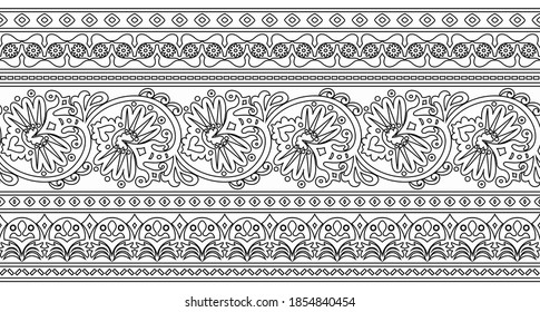 Vector abstract ethnic nature hand drawn ornamental background. Black and white seamless pattern