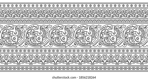 Vector abstract ethnic nature hand drawn ornamental background. Black and white seamless pattern