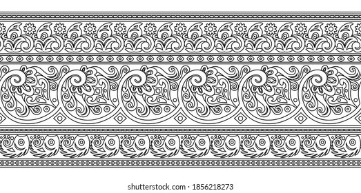 Vector abstract ethnic nature hand drawn ornamental background. Black and white seamless pattern