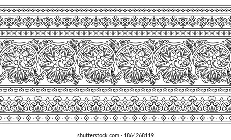 Vector abstract ethnic nature hand drawn ornamental background. Black and white seamless pattern