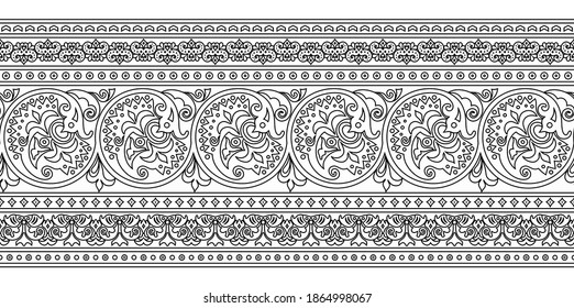 Naturaleza étnica abstracta vectorial dibujada a mano fondo ornamental. Patrón transparente blanco y negro