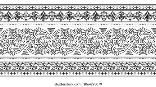 Vector abstract ethnic nature hand drawn ornamental background. Black and white seamless pattern