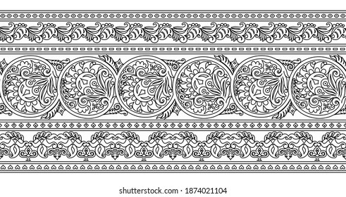 Vector abstract ethnic nature hand drawn ornamental background. Black and white seamless pattern