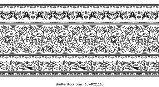Vector abstract ethnic nature hand drawn ornamental background. Black and white seamless pattern